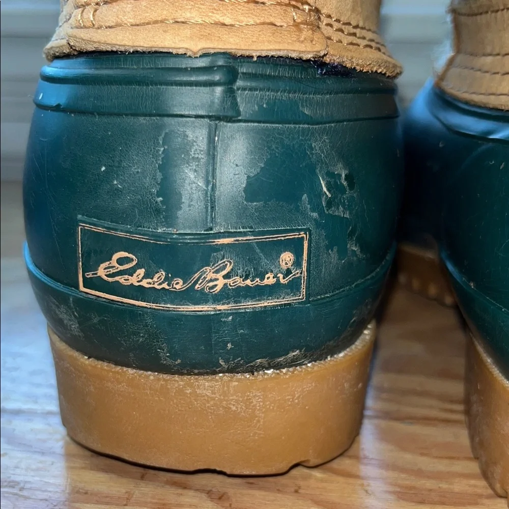 Eddie Bauer Forest Green and Tan Lined Winter‎ Duck Boots 7M